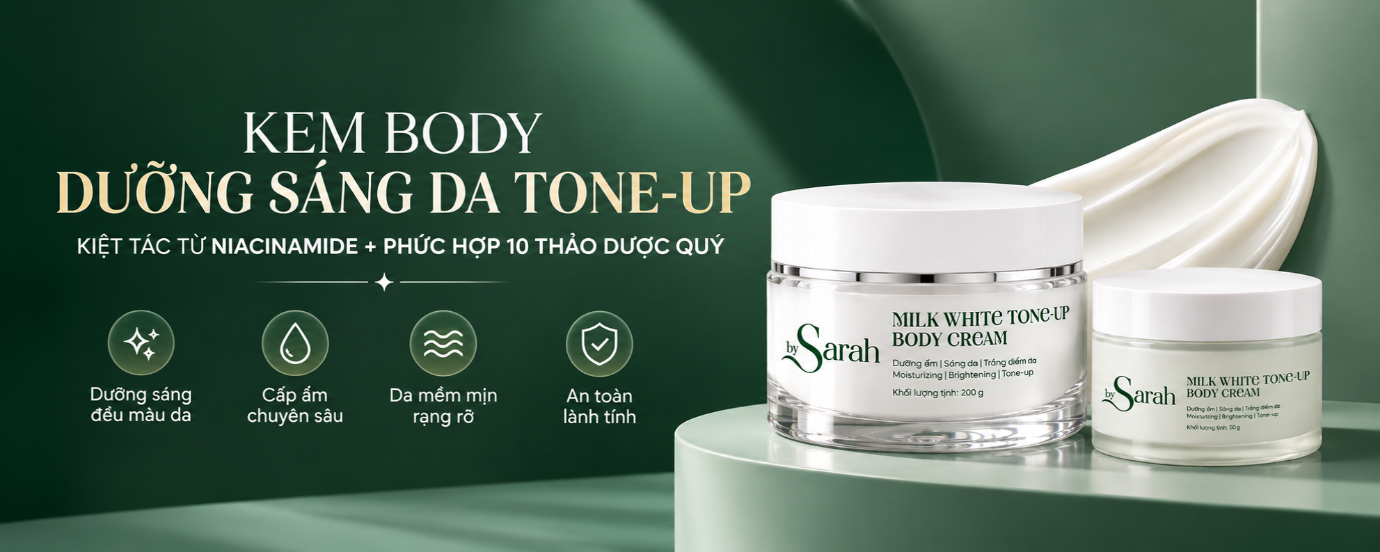 Banner giới thiệu công dụng Tone-Up Body Cream By Sarah