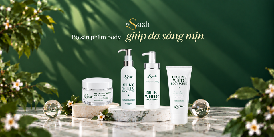 Bộ sản phẩm chăm sóc body By Sarah trong không gian xanh dịu dàng