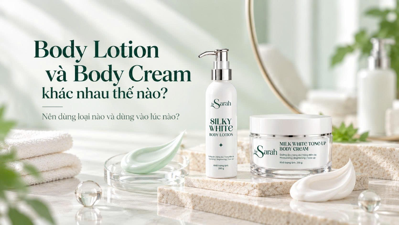 Body Lotion Silky White và Body Cream Milk White Tone-Up By Sarah